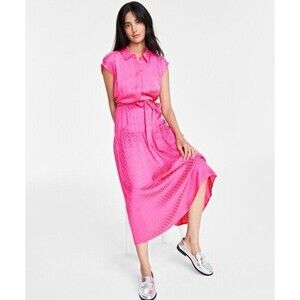 NWT On 34th Women's Tonal Pink Dot Jacquard Cap Sleeve Midi Shirtdress Macy's